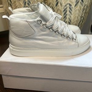 White mens hightop white patient leather sneaker